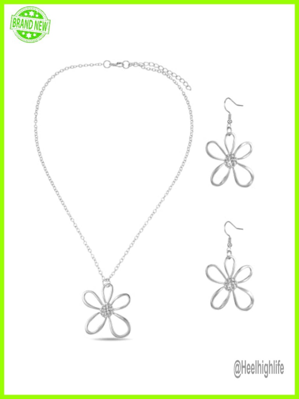 Silver Daisy Necklace Earring Set Flower Jewelry Set